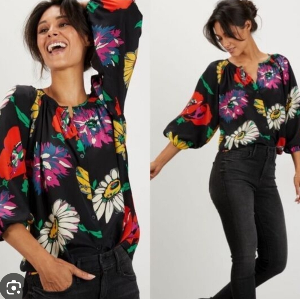 Tucker Classic Farm Rio Blouse Silk Cotton Blend - Picture 2 of 8